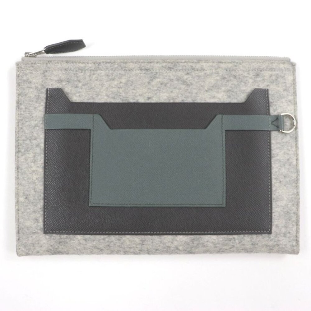 Hermes TOO DOO 29 Felt Vaux Epson Leather Silver Hardware Flat Pouch